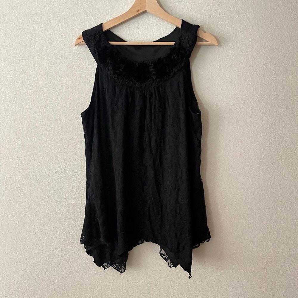 PLUS SIZE y2k vtg 2000s black lace asymmetrical tank top whimsigoth fairy grunge